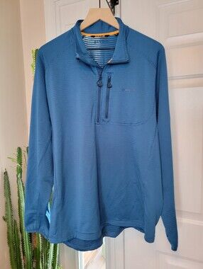 Orvis Horseshoe Hills 1/4 Blue Ribbed Zip Up With Chest Pocket, Size Mens Large